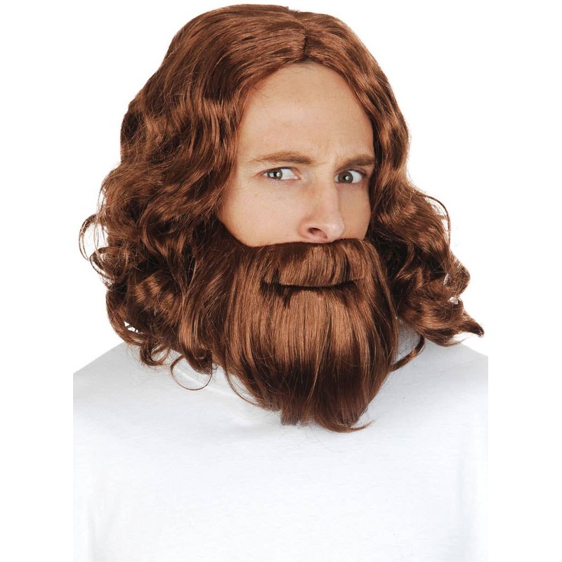 Biblical Mens Brown Jesus Wig and Beard Set