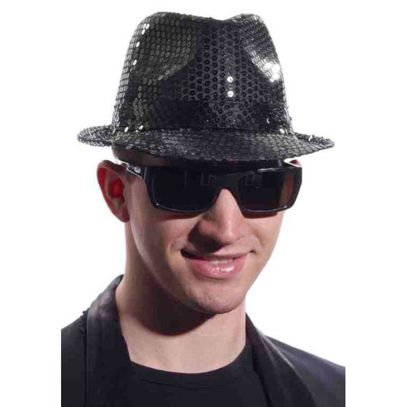 Black Sequin Light Up Fedora Hat