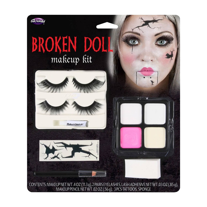 Broken Doll Face Paint and Tattoo Halloween Makeup Set