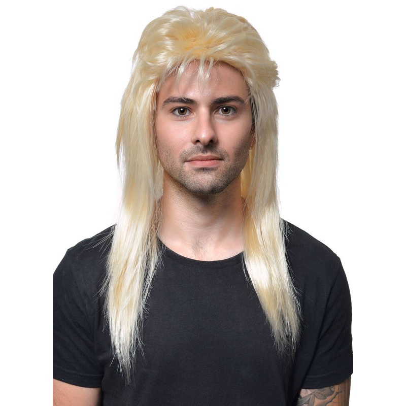 Classic Long Blonde Mullet Mens Costume Wig