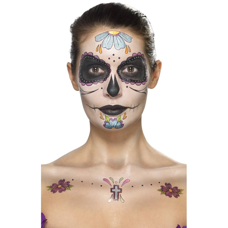 Day Of The Dead Face Tattoo Transfers Makeup Kit