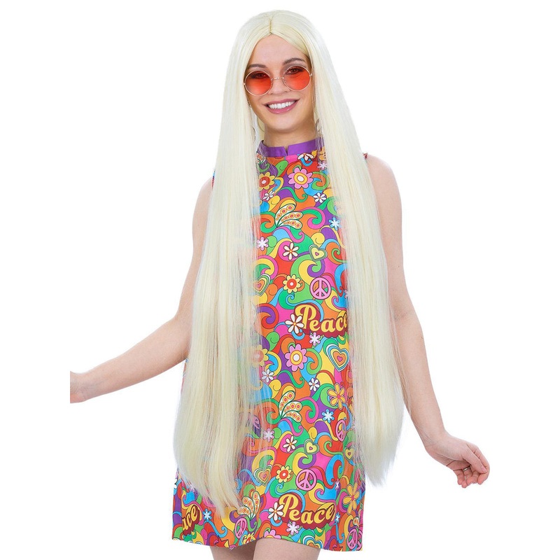 Extra Long 60s Hippie Womens Blonde Costume Wig