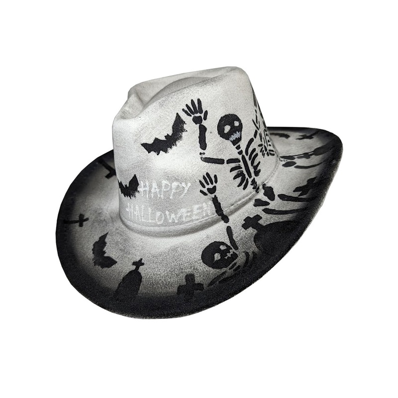 Happy Halloween White Horror Printed Cowboy Costume Hat