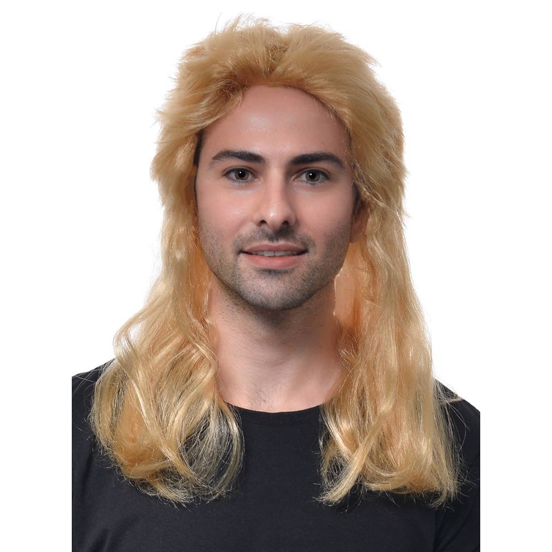 Long Yellow Blonde Mens Mullet Costume Wig