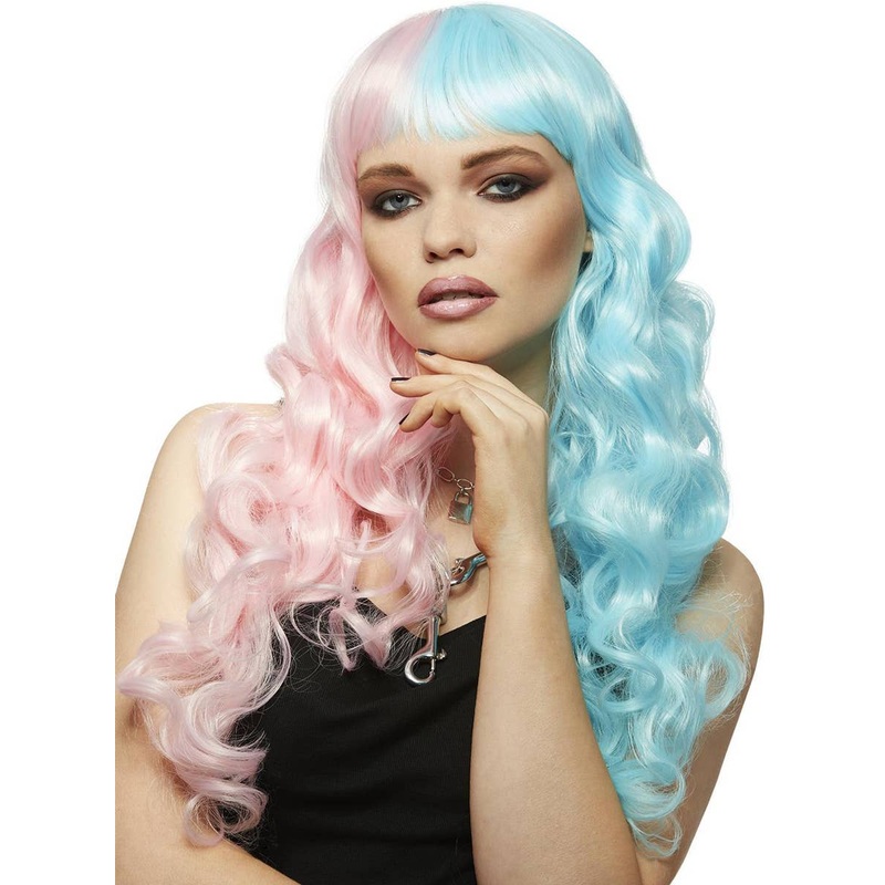 Manic Panic Siren Long Pink and Blue Womens Curly Costume Wig