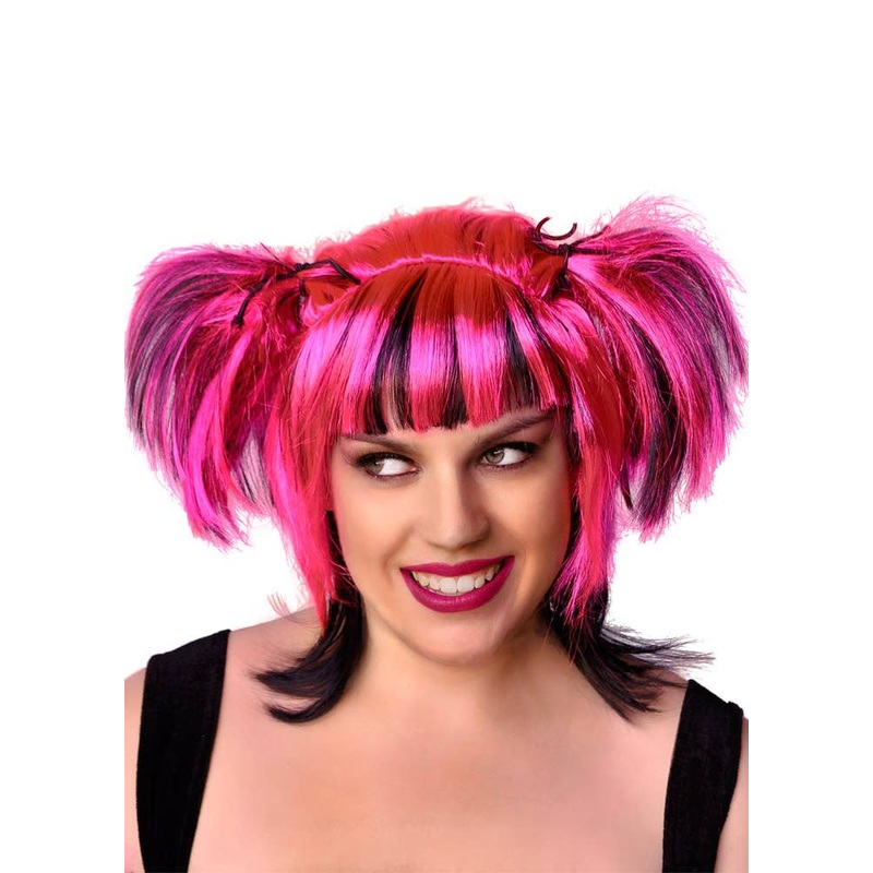 Messy Pigtails Pink and Black Womens Halloween Wig