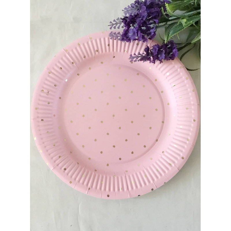 Pink and Gold Polka Dot 12 Pack 23cm Paper Plates