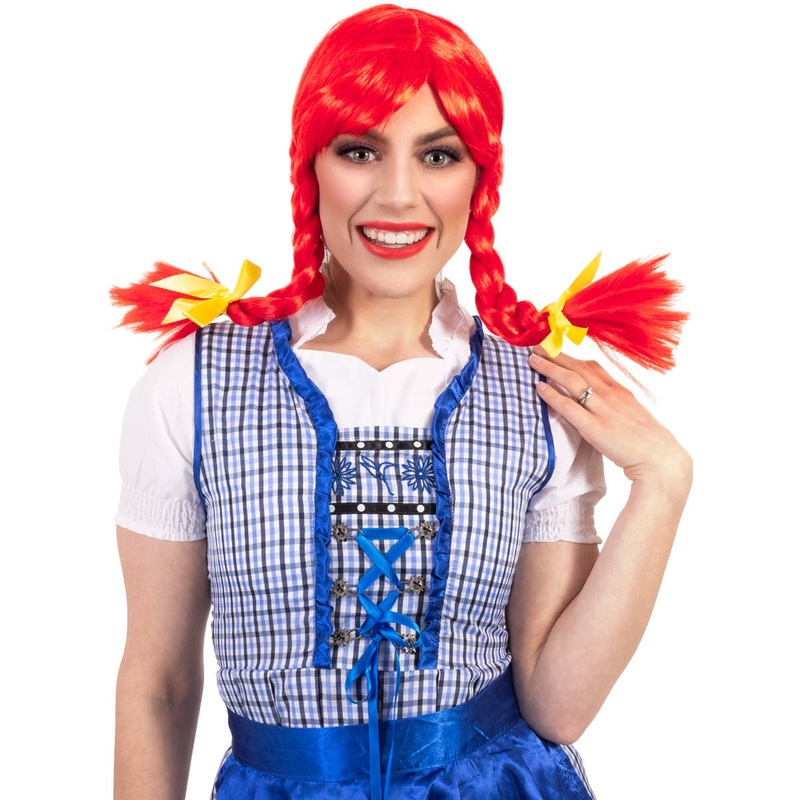 Plaited Red Pigtails Womens Costume Wig