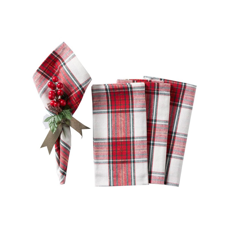 Red and Green Tartan Cotton 4 Pack 45x45cm Christmas Napkins