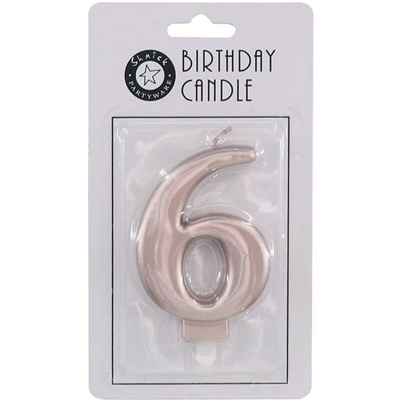 Rose Gold 9cm Number 6 Birthday Candle