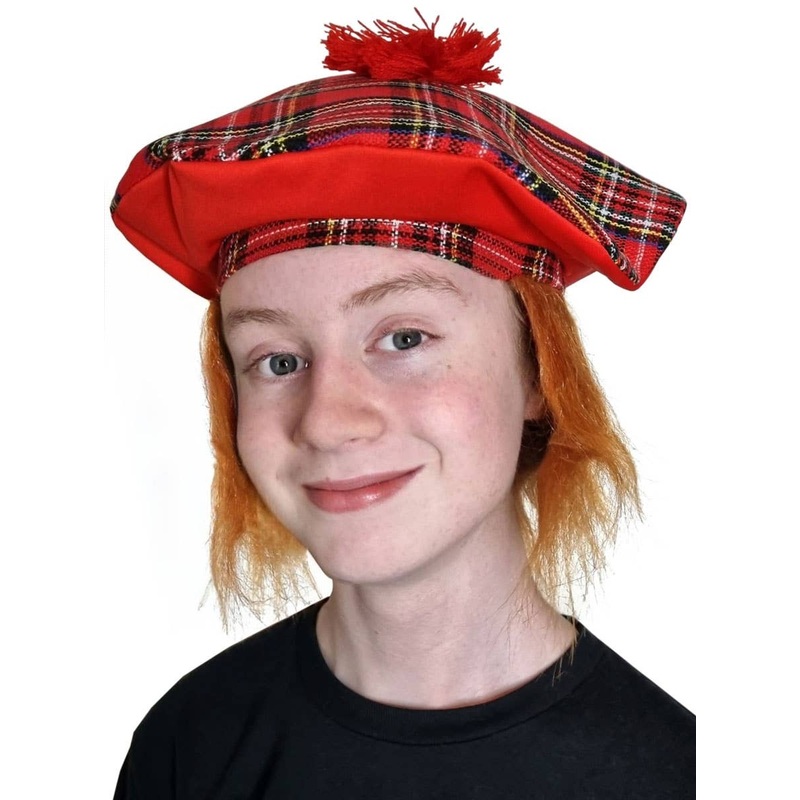 Scottish Red Tartan Kids Tam O Shanter Costume Hat