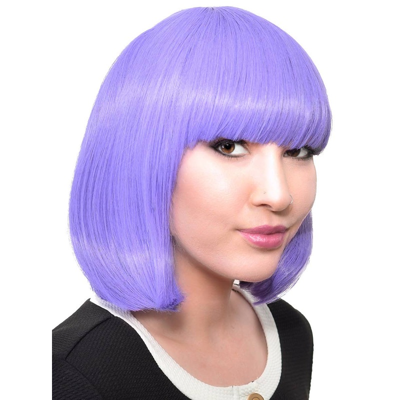 Short Purple Heat Resistant Bob Fashion Wig with Fringe