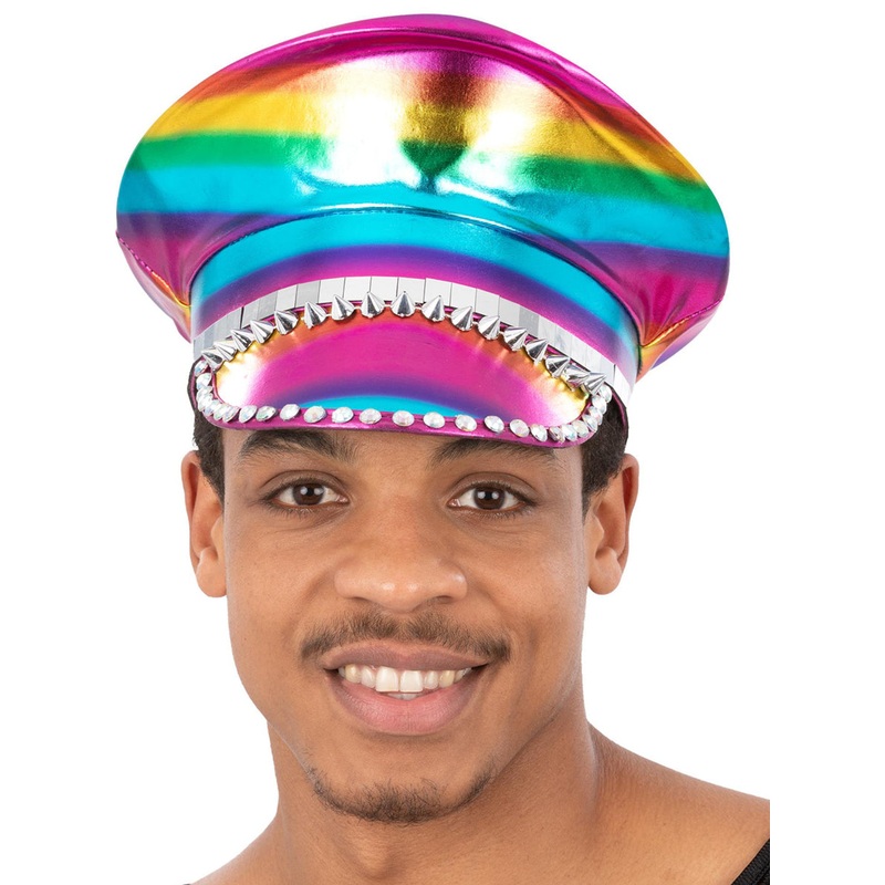 Studded Metallic Rainbow Mardi Gras Hat