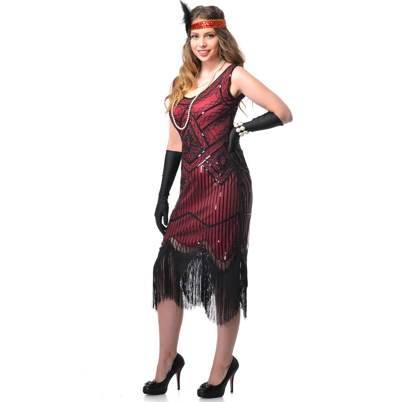 Charming 1920s Red and Black Womens Plus Size Gatsby Costume
