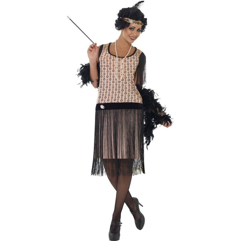 Coco 1920s Womens Pink and Black Gatsby Dress Costume