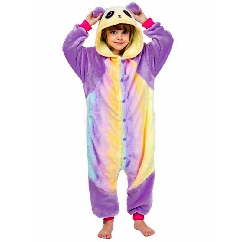 Cute Bright Rainbow Panda Kids Onesie Costume