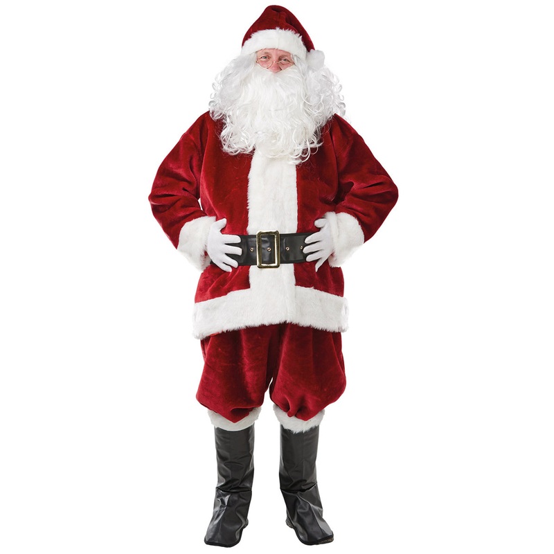 Deluxe Mens Plush Red Santa Claus Christmas Suit