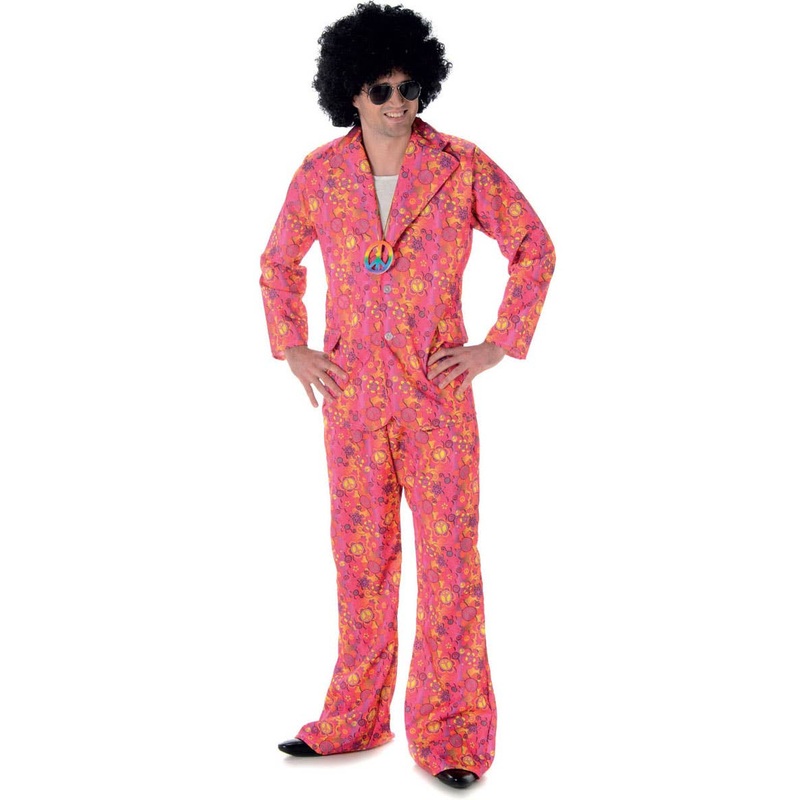 Funky Pink Hippie Suit Mens 1970s Costume