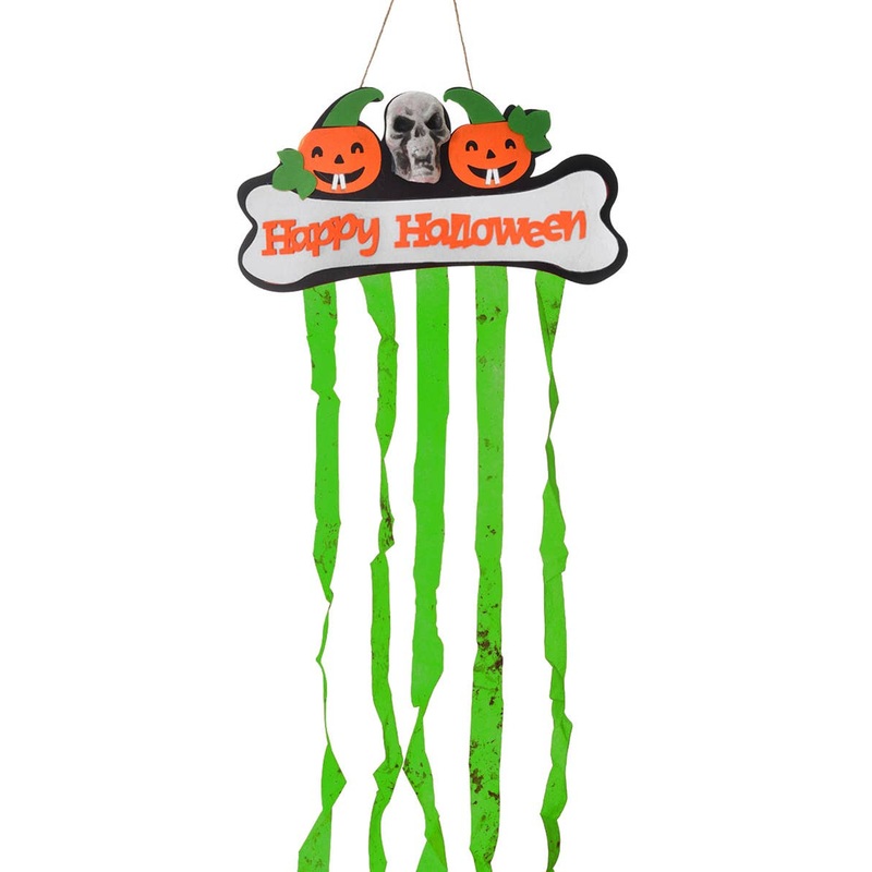 Happy Halloween Green Hanging Pumpkin and Skull Decoration
