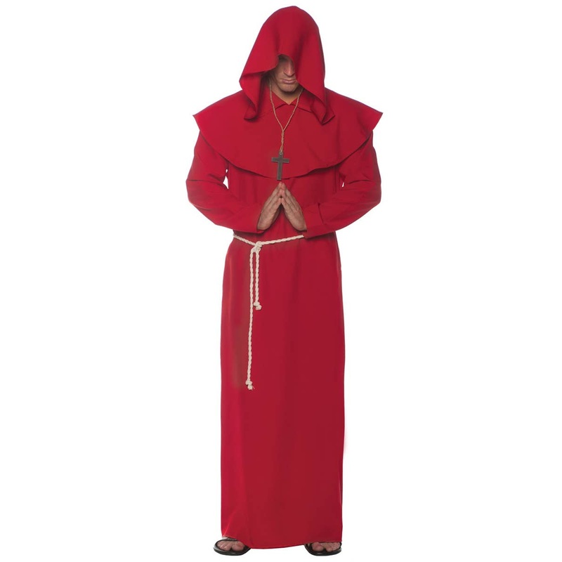 Hooded Red Monk Robe Mens Plus Size Costume