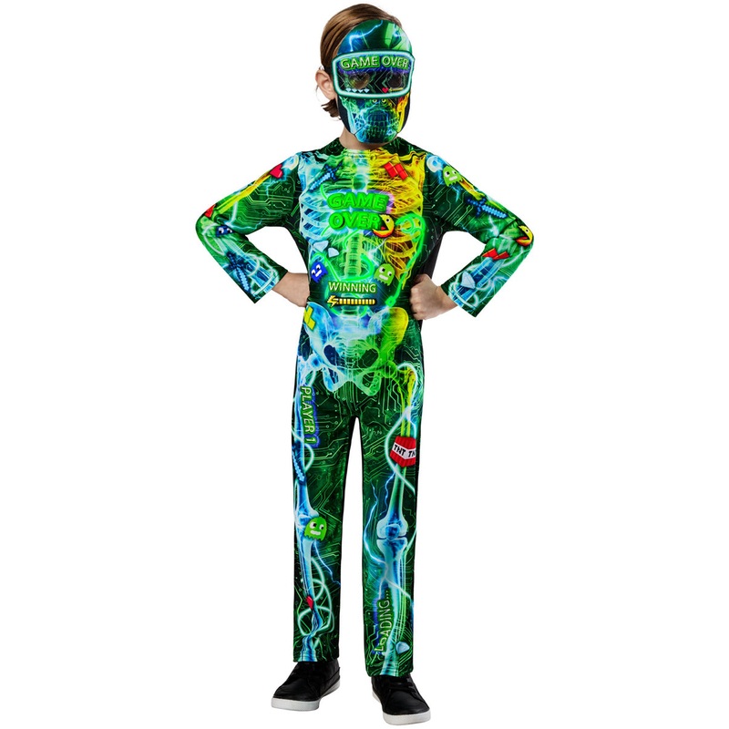 Neon Gamer Skeleton Boys Halloween Costume