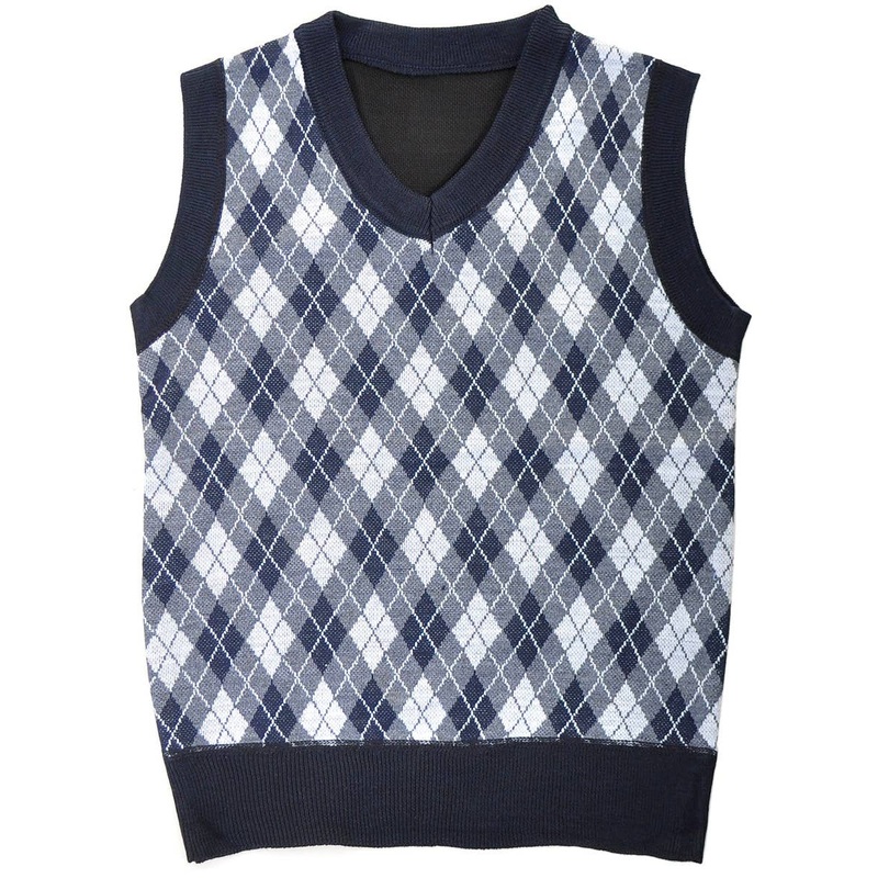 Old Man Boys Plaid Navy Blue and Grey Knit Costume Vest