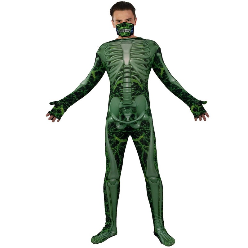 Patient Zero Mens Green Skeleton Halloween Costume