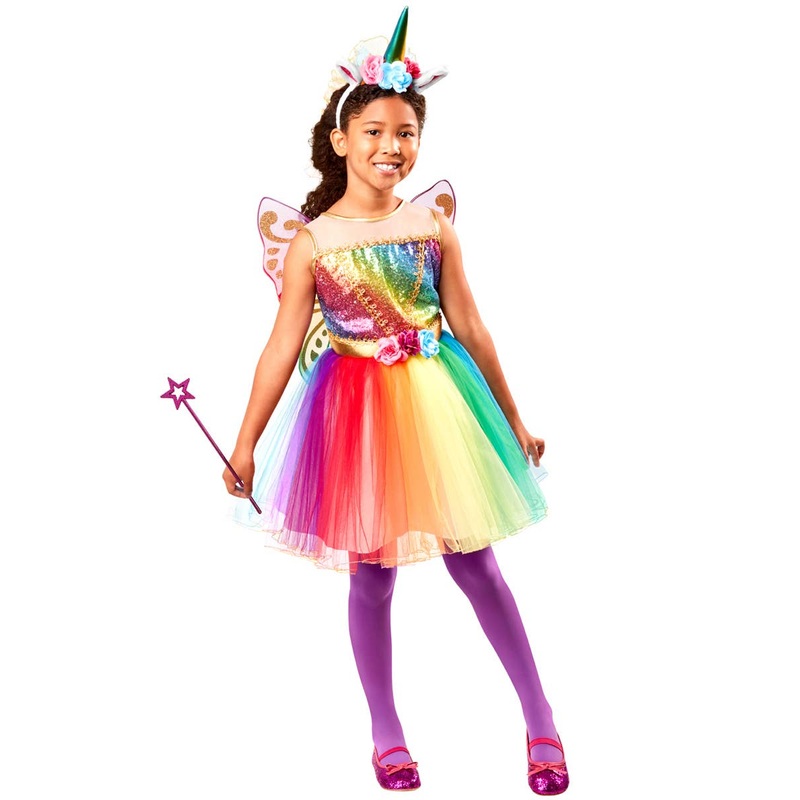 Sparkly Deluxe Rainbow Unicorn Girls Fancy Dress Costume