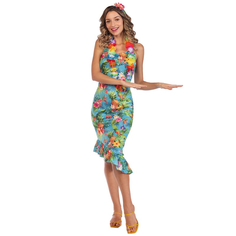 Tropical Womens Blue Hawaiian Print Costume