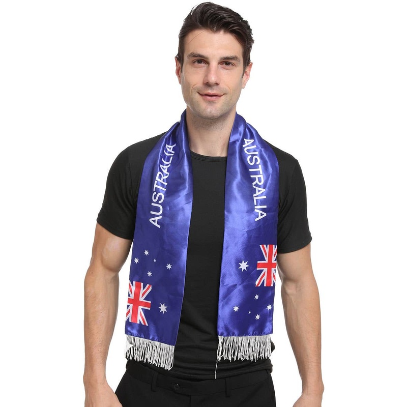 Australia Day Blue Aussie Flag Scarf with Fringing