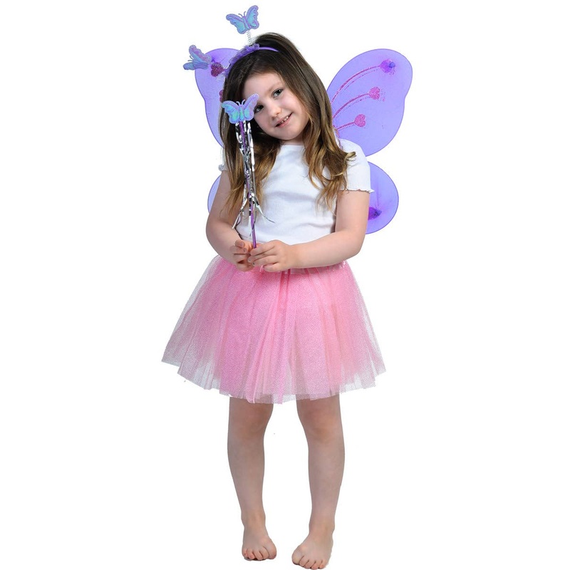 Butterfly Girls Purple Costume Wings and Wand Set with Purple Glitter