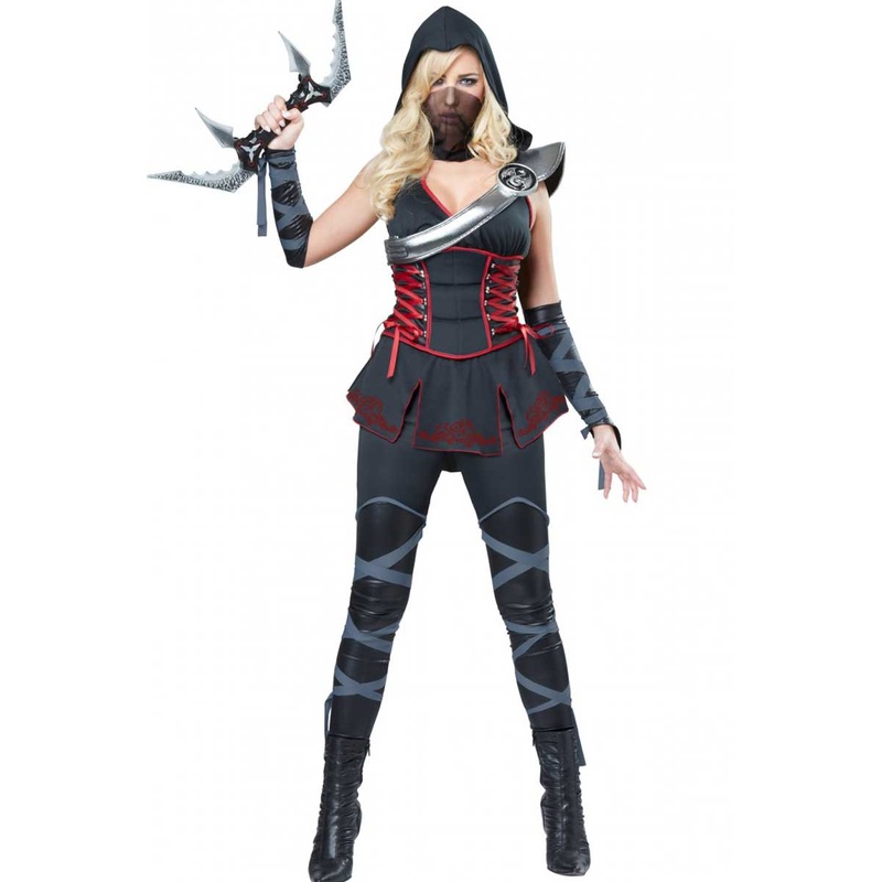 Hooded Assassin Womens Black Ninja Costume