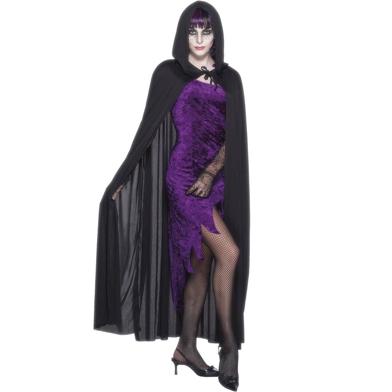 Long Black Hooded Womens Halloween Costume Cape