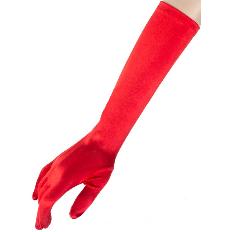 Long Red Elbow Length Satin Costume Gloves