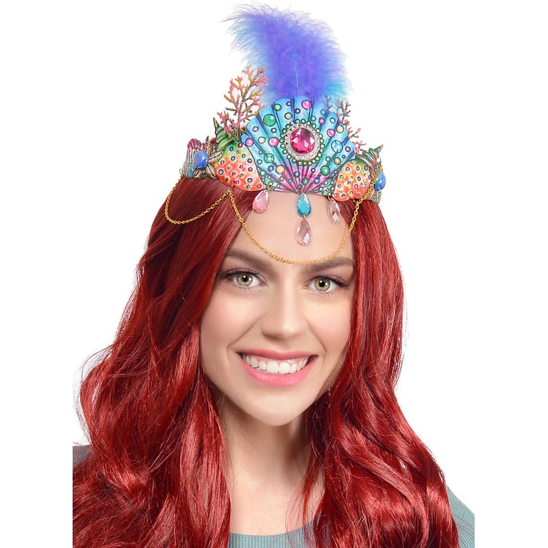 Mermaid Queen Deluxe Crown with Jewels and Feather