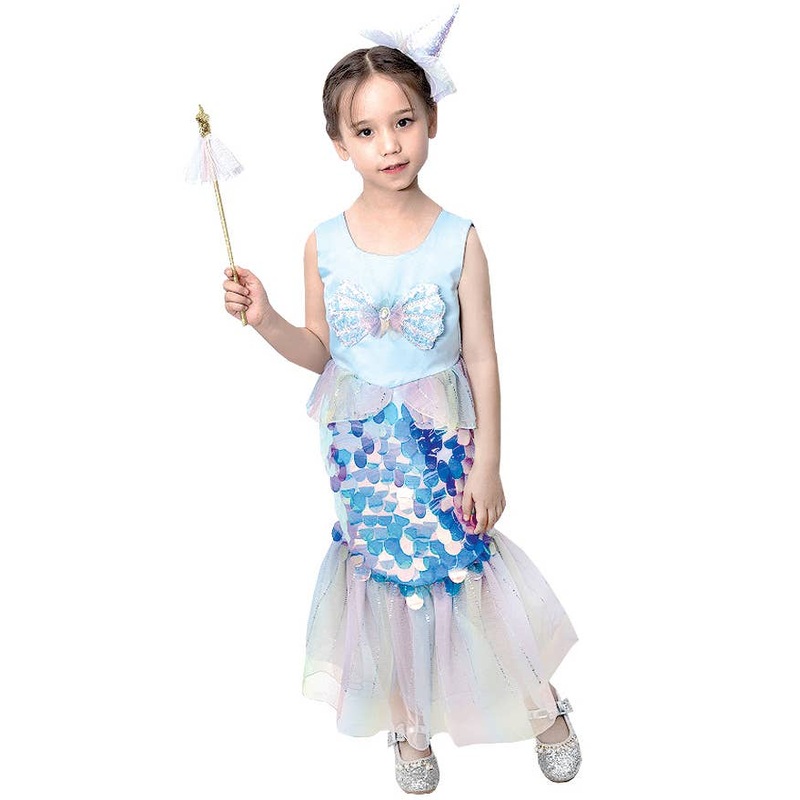 Sparkly Blue Mermaid Princess Girls Dress Up Costume