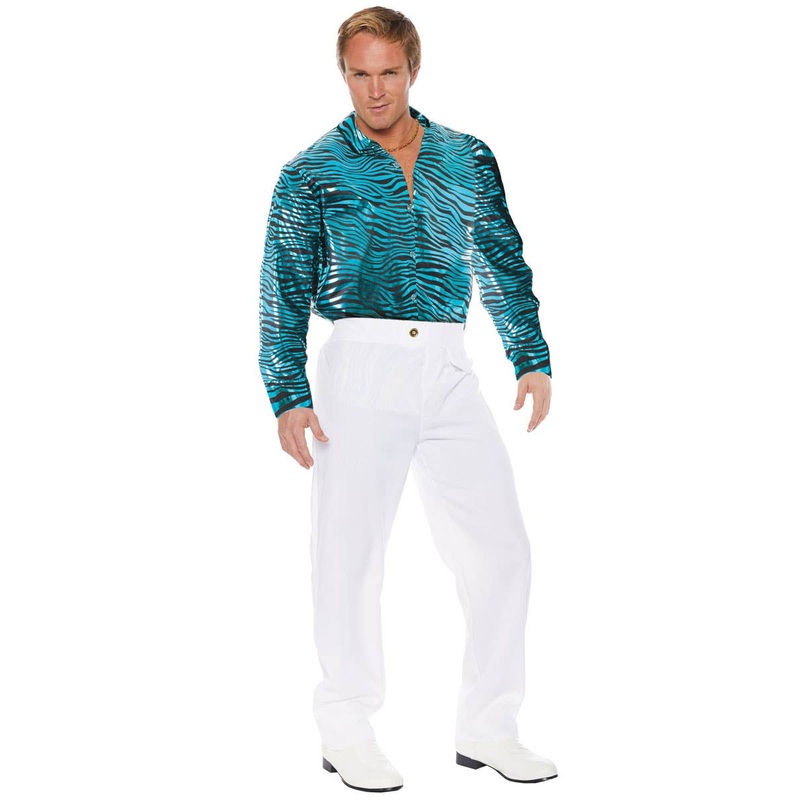 Tiger King Blue Metallic Tiger Print Mens Plus Size Costume Shirt