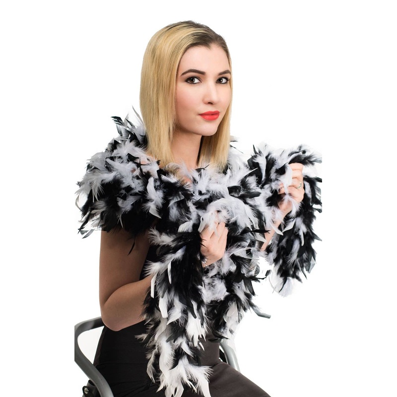Two Tone Black and White Feather Boa Costume Accessory