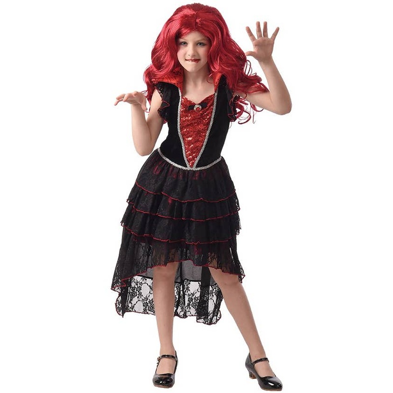 Vampiress Girls Black and Red Sequin Halloween Costume