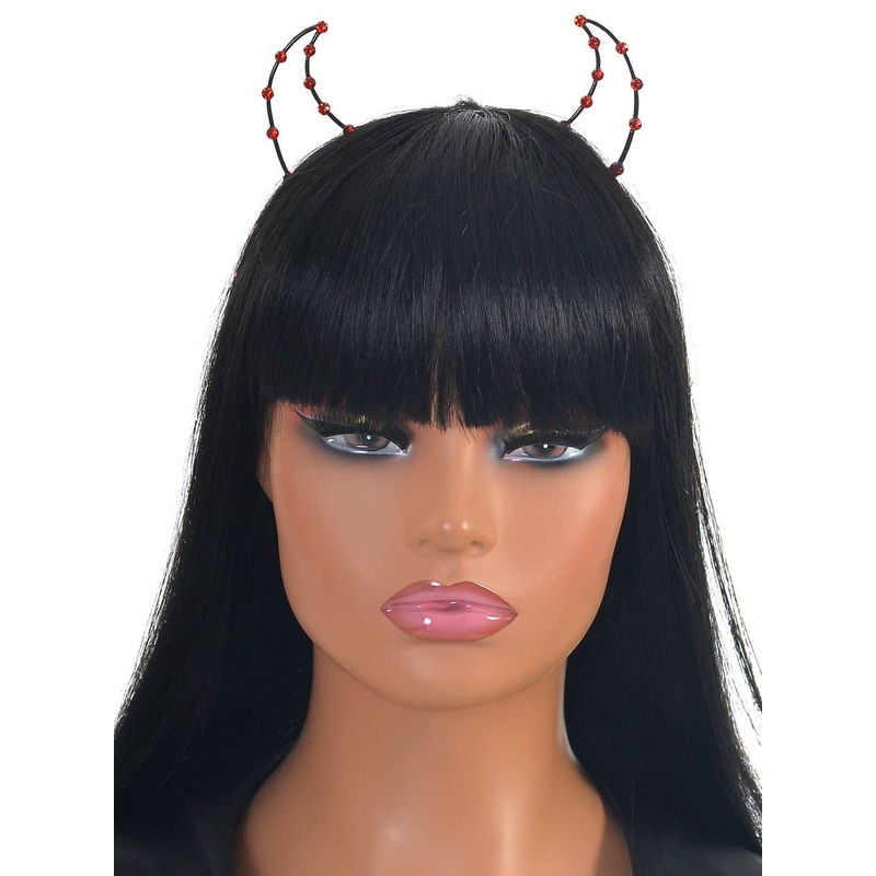 Wicked Black Metal Frame Devil Horns with Red Rhinestones