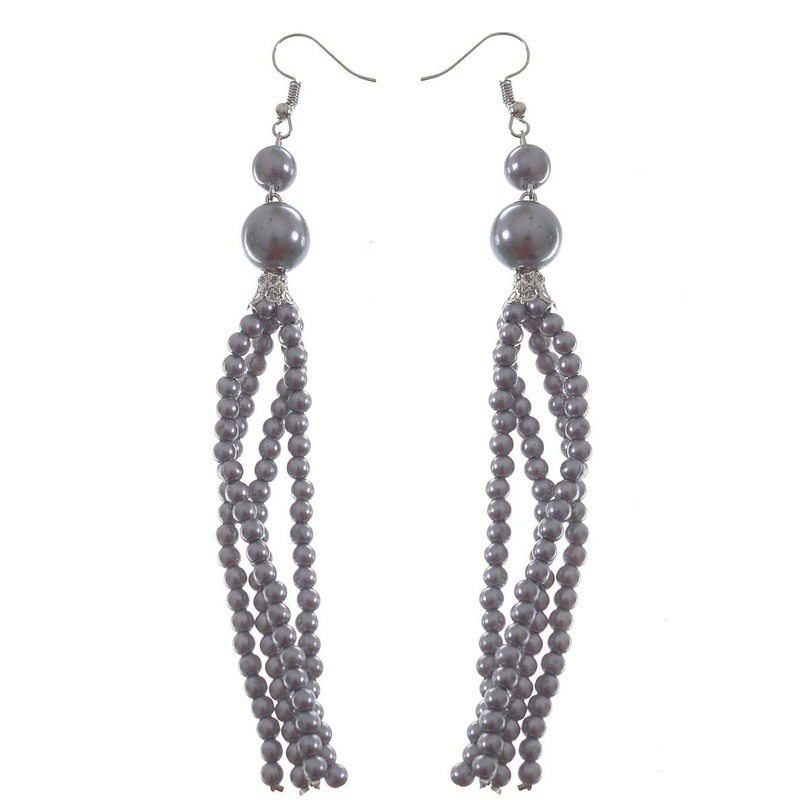 1920s Grey Beaded Drop Costume Earrings