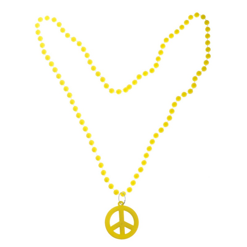 70s Hippie Yellow Beaded Peace Sign Costume Necklace