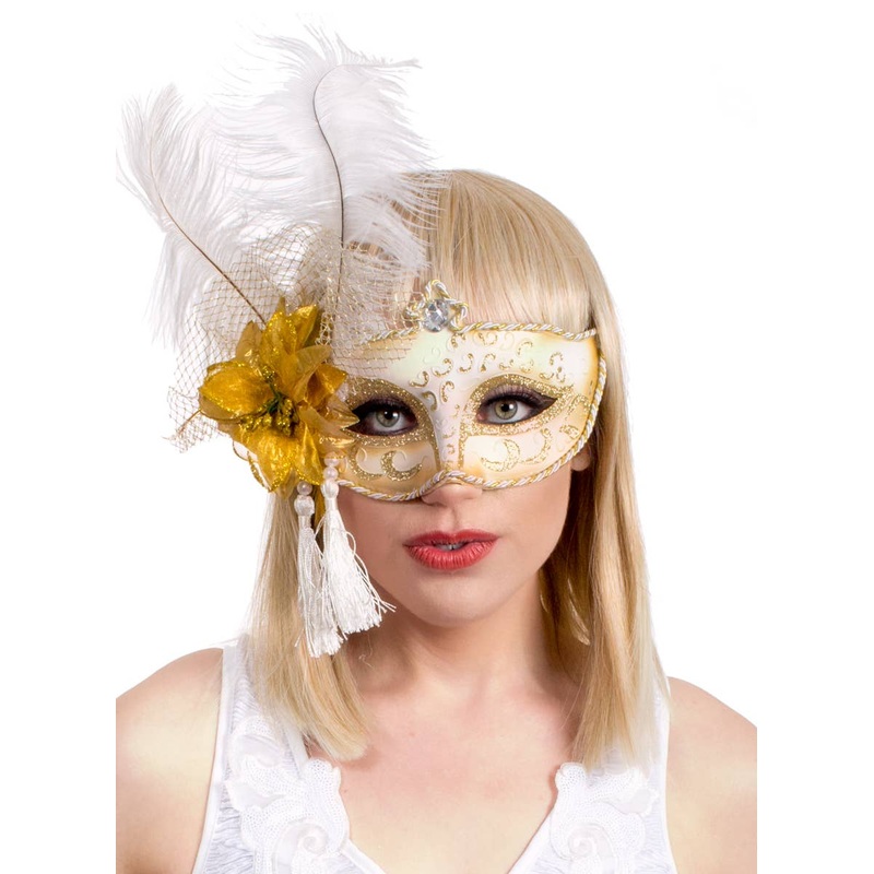 Antoinette White and Gold Masquerade Mask