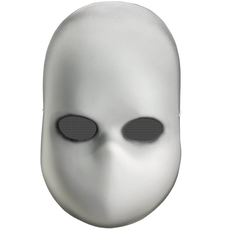Blank White Doll Costume Mask with Black Mesh Eyes