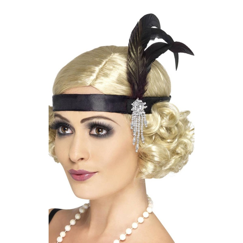 Charleston Flapper Black Satin 1920s Headband