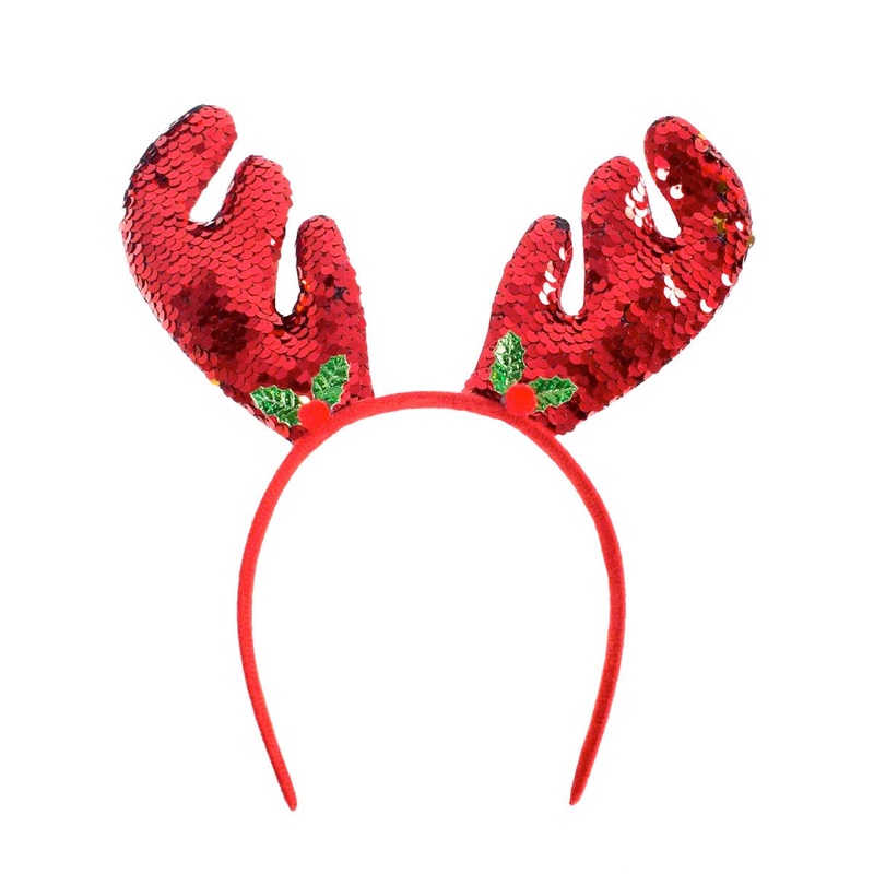 Christmas Antlers Red and Gold Sequin Costume Headband