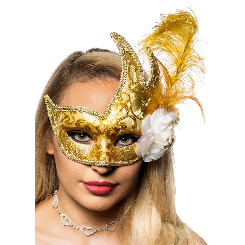 Crackle Paint Luxury Gold Feather Masquerade Mask