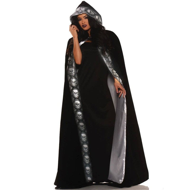 Deluxe Black Skull Print Adults Halloween Costume Cape