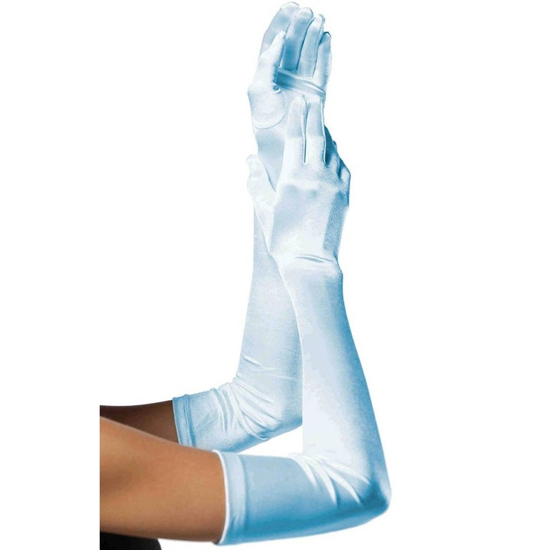Extra Long Deluxe Blue Satin Costume Gloves