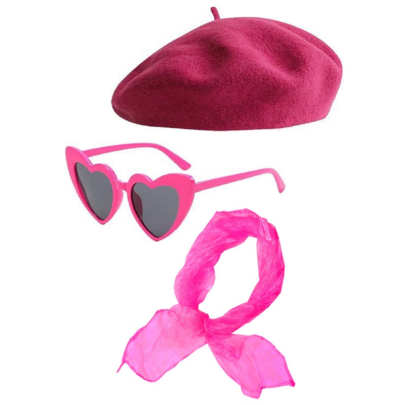 French Beret And Glasses Hot Pink Costume Accessory Set